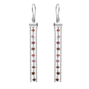 Rhodium Plated 925 Sterling Silver Dangling Tassel Earrings with Purple Beads - DIE00005RH-AM