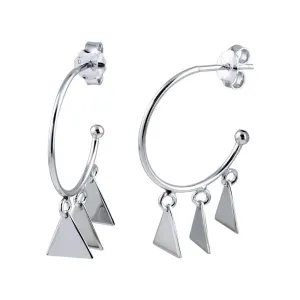 Rhodium Plated 925 Sterling Silver Dangling Triangle Silver Charm Earrings - SOE00021