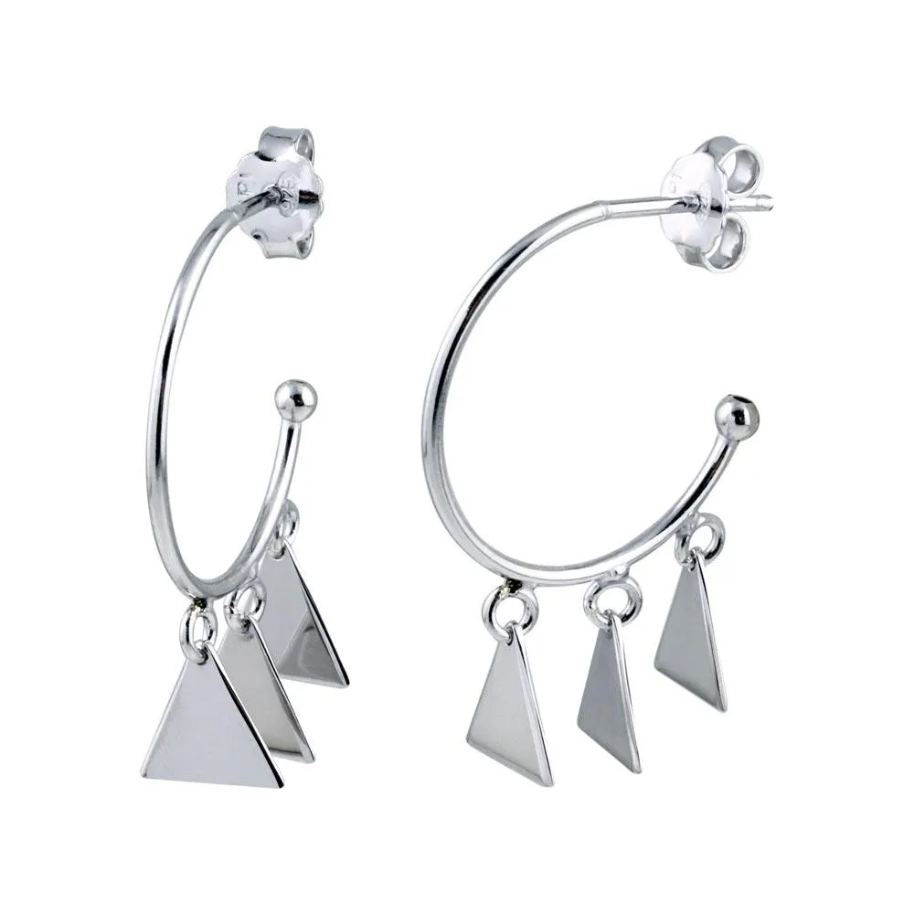 Rhodium Plated 925 Sterling Silver Dangling Triangle Silver Charm Earrings - SOE00021