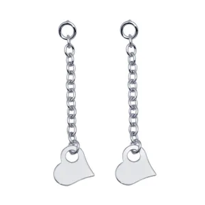 Rhodium Plated 925 Sterling Silver Drop Heart Earrings - DSE00004