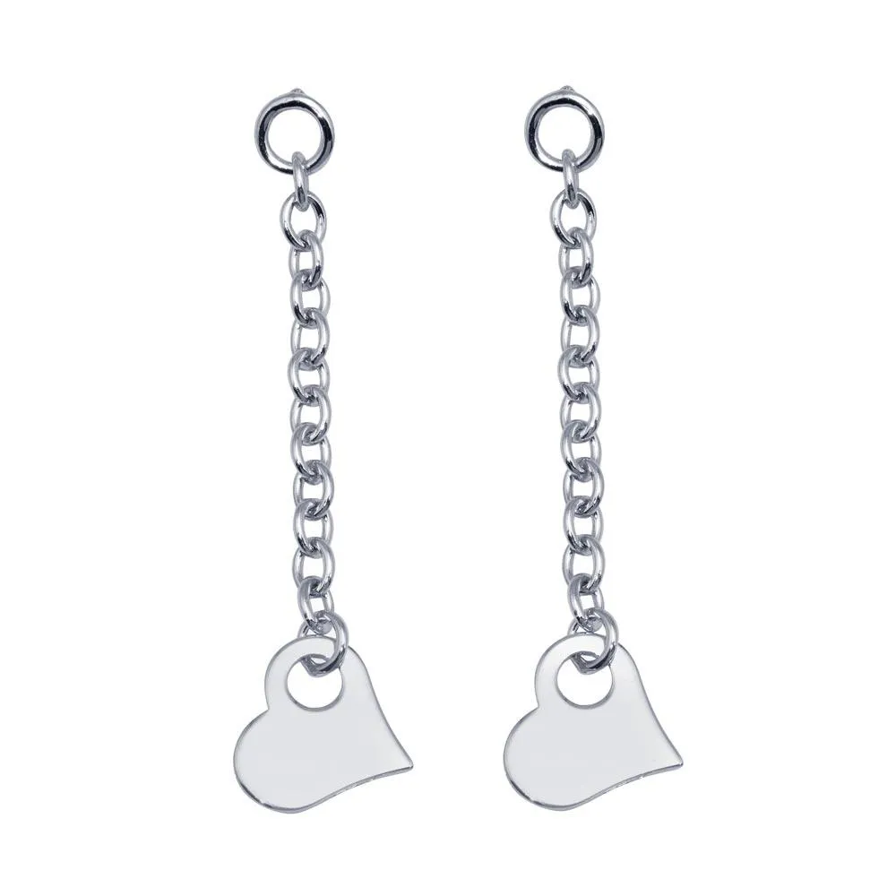 Rhodium Plated 925 Sterling Silver Drop Heart Earrings - DSE00004