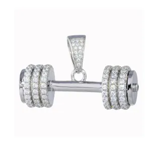 Rhodium Plated 925 Sterling Silver Dumbbell CZ Pendant - BGP01341