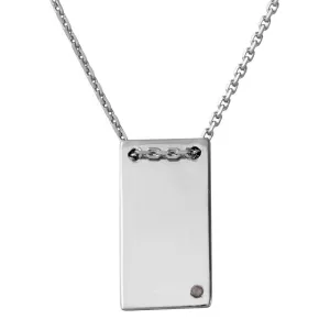 Rhodium Plated 925 Sterling Silver Engravable Rectangular Shaped Necklace with Diamond - DIN00075RH