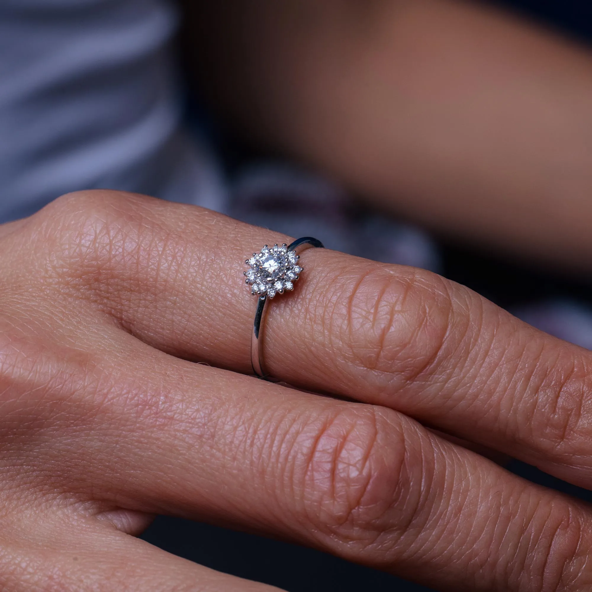 Rhodium Plated 925 Sterling Silver Flower Moissanite Ring - MGMR00004