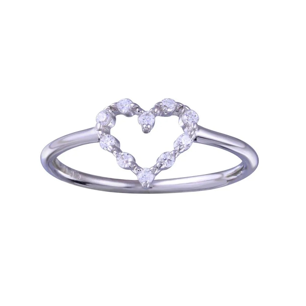 Rhodium Plated 925 Sterling Silver Heart Clear CZ Ring - STR01158