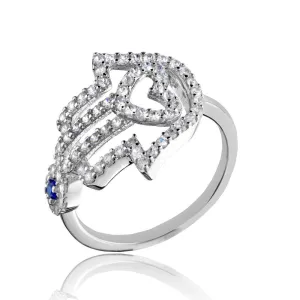 Rhodium Plated 925 Sterling Silver Heart Hamsa and Evil Eye with CZ - GMR00211