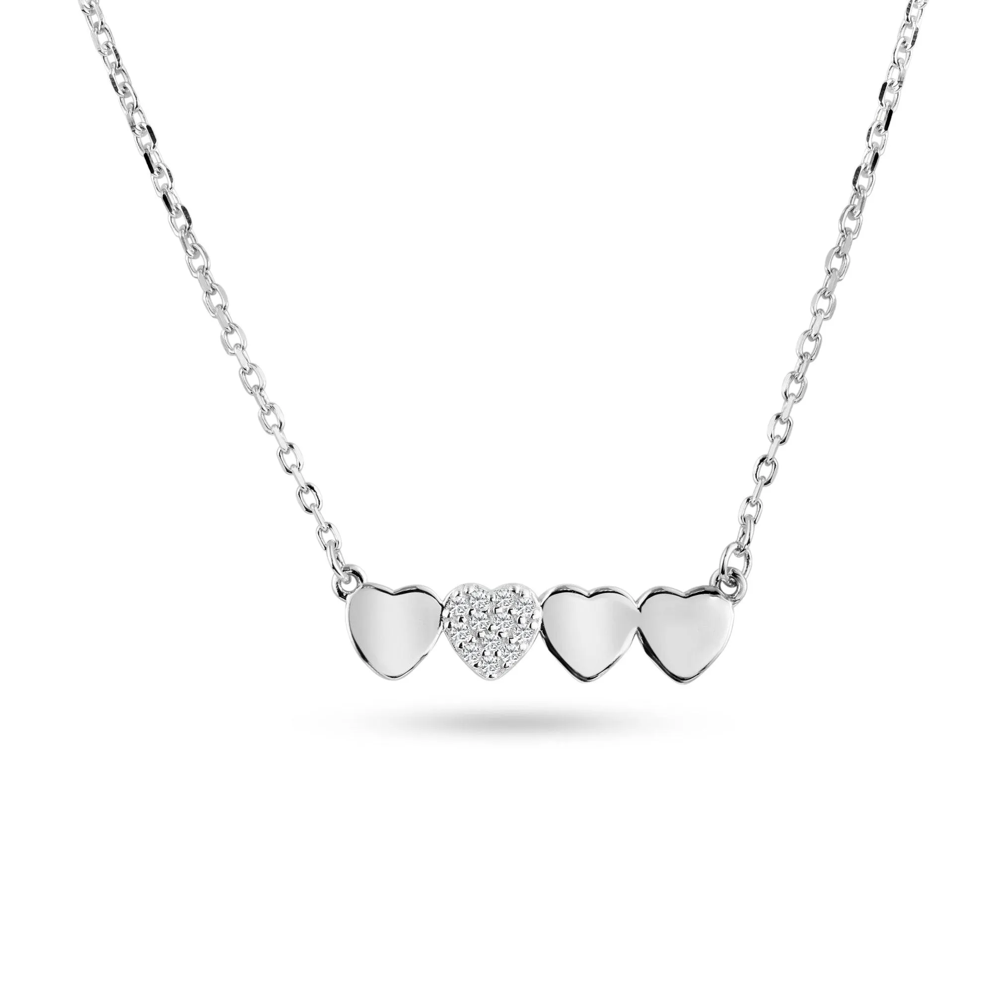 Rhodium Plated 925 Sterling Silver Hearts Bar Clear CZ Pendant Necklace - BGP01465