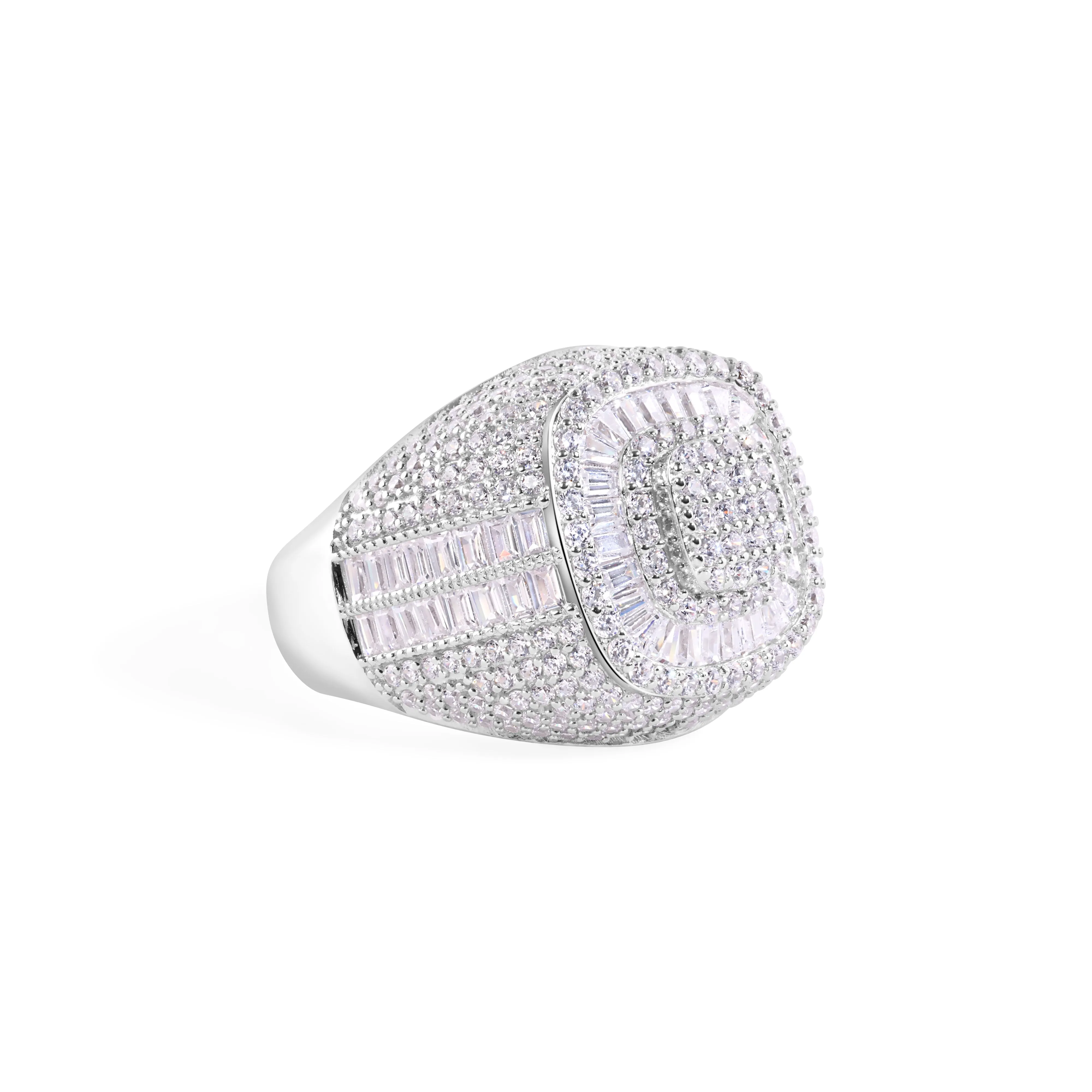 Rhodium Plated 925 Sterling Silver Men's Stement Square Top Baguette Cut Clear CZ 21.7mm Ring - GMR00381