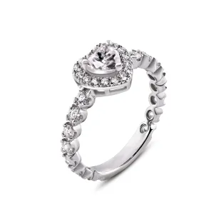 Rhodium Plated 925 Sterling Silver Moissanite Stone Heart Ring - MGMR00008