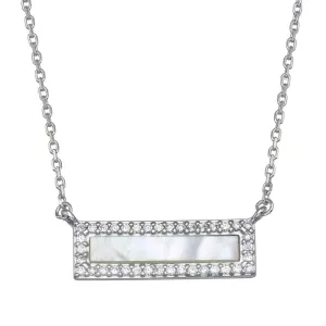 Rhodium Plated 925 Sterling Silver Mother Of Pearl Halo Bar Necklace - GMN00100