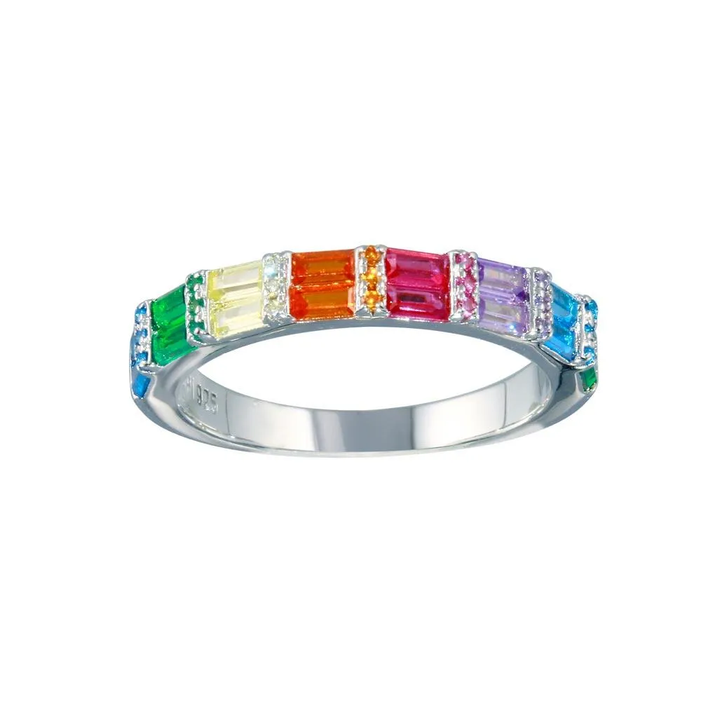 Rhodium Plated 925 Sterling Silver Multi Color Half Eternity CZ Ring - STR01117