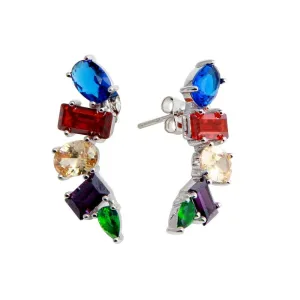 Rhodium Plated 925 Sterling Silver Multi-Colored and Multi-Shaped CZ Stone Earrings - BGE00612