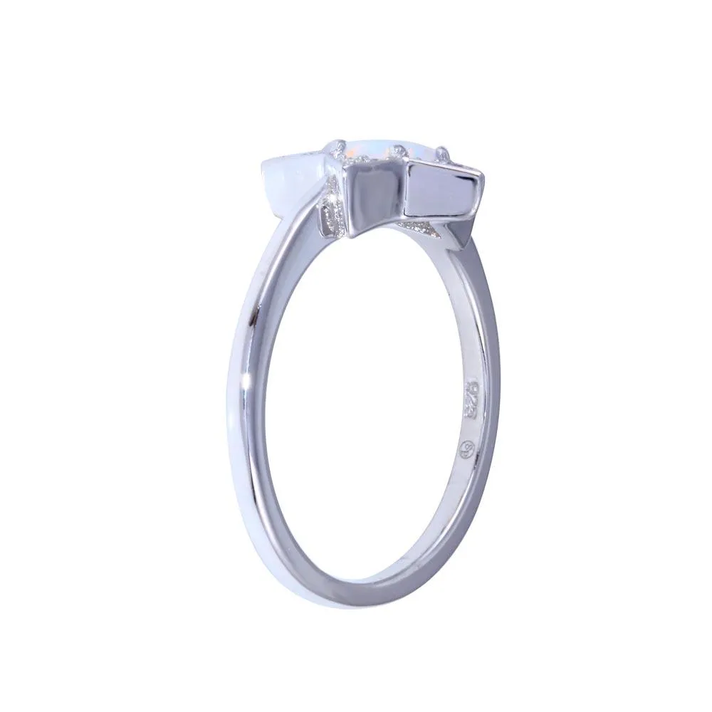 Rhodium Plated 925 Sterling Silver Opal Stone Star With CZ Ring - BGR01316