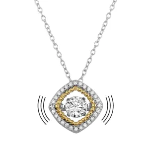 Rhodium Plated 925 Sterling Silver Open Rhombus Necklace with Dancing CZ - STP01659