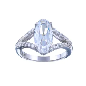 Rhodium Plated 925 Sterling Silver Open Shank Oval Center CZ Bridal Ring - STR01142