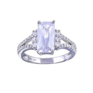 Rhodium Plated 925 Sterling Silver Open Shank Wide Rectangle Center CZ Bridal Ring - STR01141