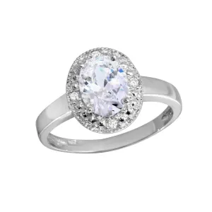 Rhodium Plated 925 Sterling Silver Oval CZ Ring - GSR00002