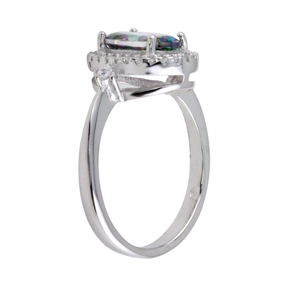 Rhodium Plated 925 Sterling Silver Oval Solitaire Synthetic Mystic Topaz CZ Ring - BGR01249