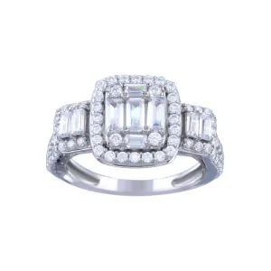 Rhodium Plated 925 Sterling Silver Past Present Future Baguette CZ Bridal Ring - STR01145