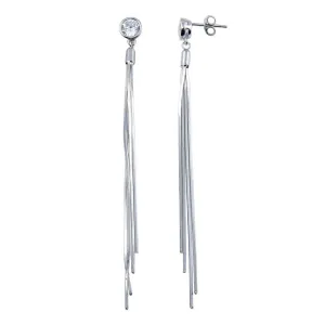 Rhodium Plated 925 Sterling Silver Round CZ Center Snake SQ Dangling Earrings - BGE00622