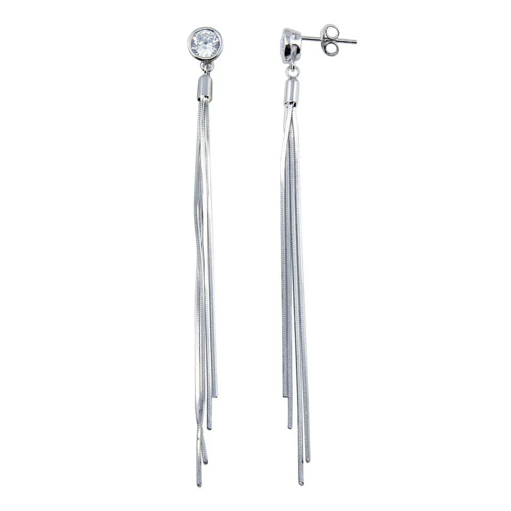 Rhodium Plated 925 Sterling Silver Round CZ Center Snake SQ Dangling Earrings - BGE00622