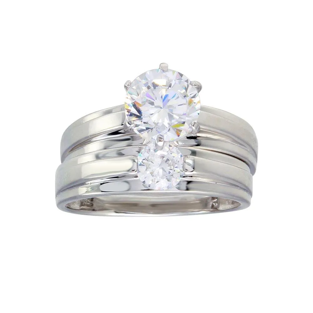 Rhodium Plated 925 Sterling Silver Round CZ Stone Bordered Trios Ring - GMR00283