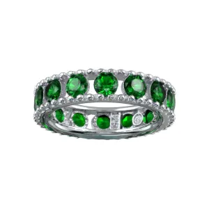 Rhodium Plated 925 Sterling Silver Round Green CZ Band - BGR01293GRN