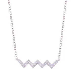 Rhodium Plated 925 Sterling Silver Round ZigZag CZ Necklace - STP01719