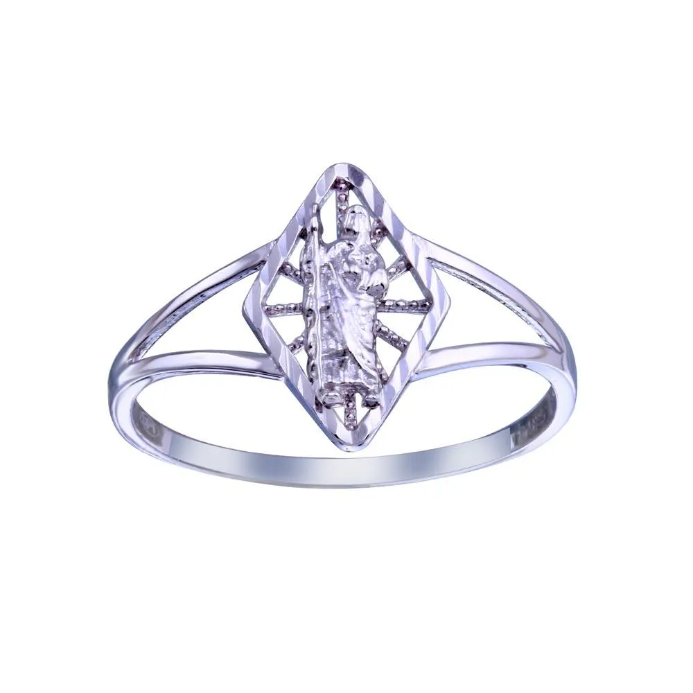 Rhodium Plated 925 Sterling Silver Saint Jude Diamond Cut Ring - GMR00334