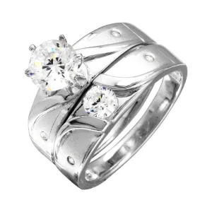 Rhodium Plated 925 Sterling Silver Sideways Design Matte Finish Trio Ring - GMR00194