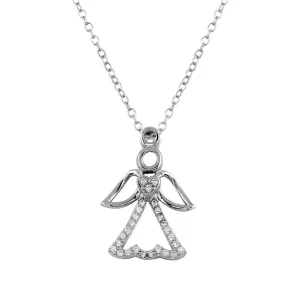 Rhodium Plated 925 Sterling Silver Small Angel Heart Pendant with CZ - STP01601