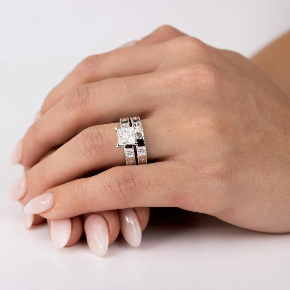 Rhodium Plated 925 Sterling Silver Square CZ Cross Shank Design Ring - GMR00285