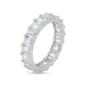 Rhodium Plated 925 Sterling Silver Square Moissanite Stone Eternity Band Ring - MGMR00007