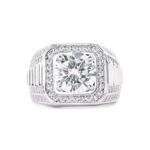 Rhodium Plated 925 Sterling Silver Statement Studded Small and Top 8mm Clear CZ Ring - GMR00378