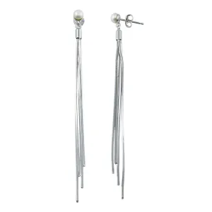 Rhodium Plated 925 Sterling Silver Synthetic  Center Snake SQ Dangling Earrings - BGE00624