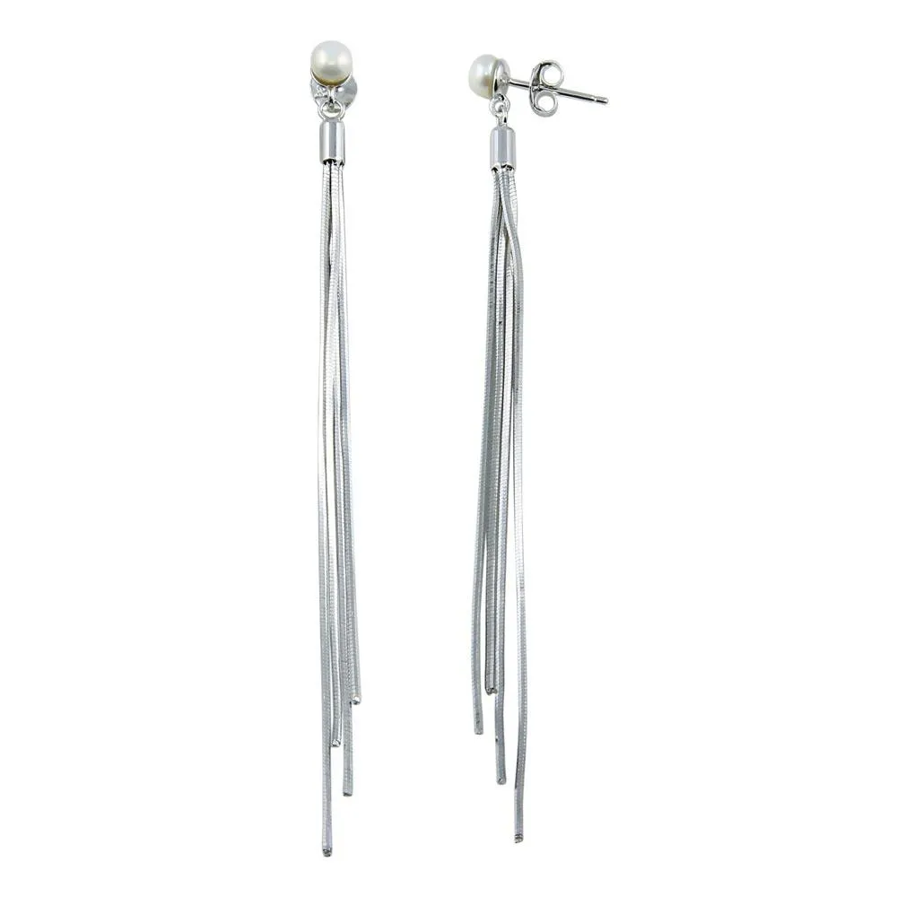 Rhodium Plated 925 Sterling Silver Synthetic  Center Snake SQ Dangling Earrings - BGE00624
