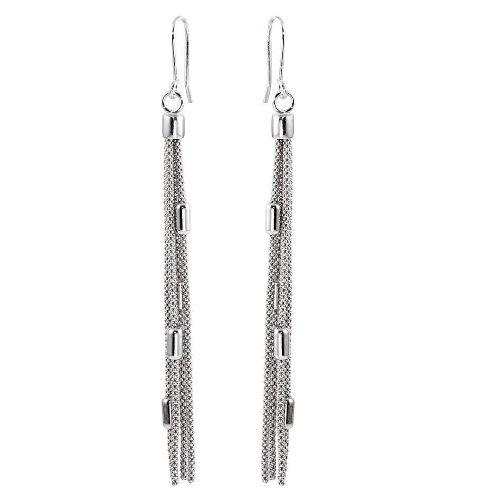 Rhodium Plated 925 Sterling Silver Tassel Earrings - ARE00011RH