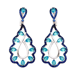 Rhodium Plated 925 Sterling Silver Teal and Blue CZ Teardrop Earrings - BGE00582