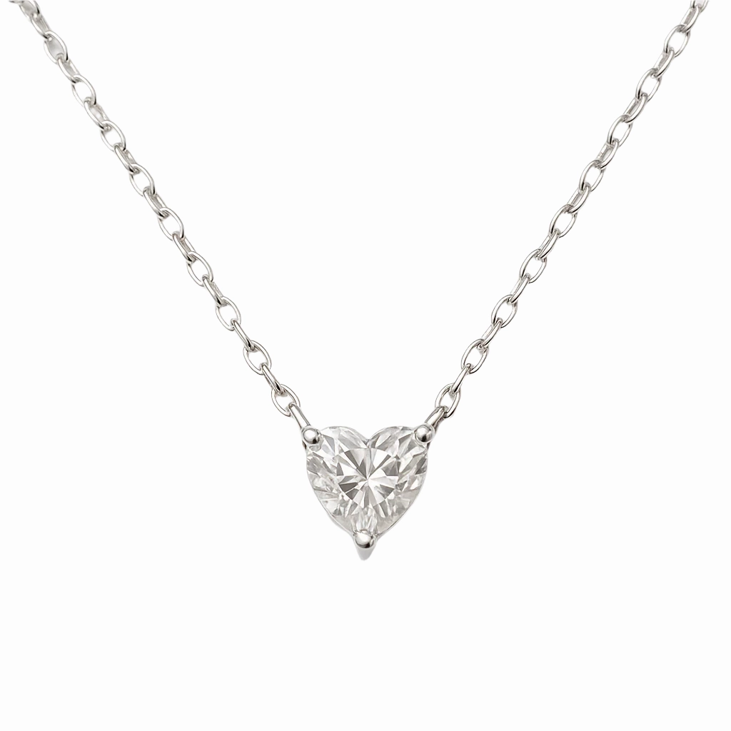 Rhodium Plated 925 Sterling Silver 0.3ct Moissanite Heart 4mm Pendant Adjustable Necklace - MPAN0004