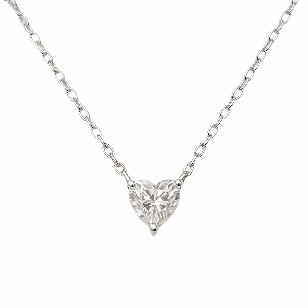 Rhodium Plated 925 Sterling Silver 0.5ct Moissanite Heart 5mm Pendant Adjustable Necklace - MPAN0005
