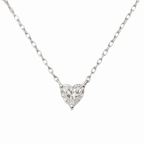 Rhodium Plated 925 Sterling Silver 2ct Moissanite Heart 8mm Pendant Adjustable Necklace - MPAN0008