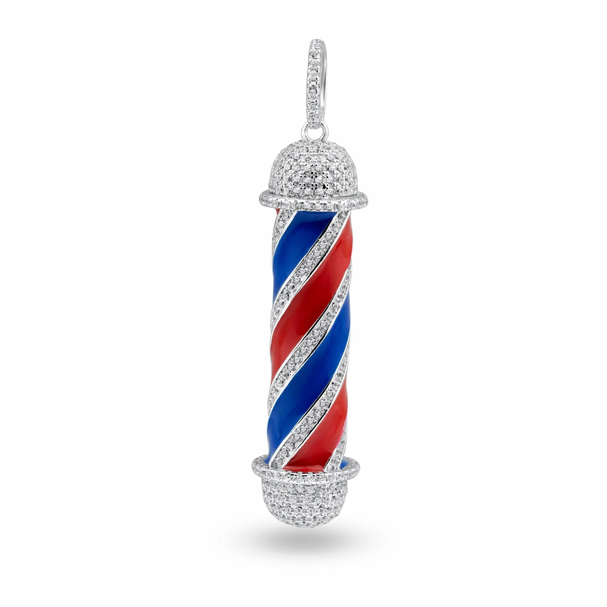Rhodium Plated 925 Sterling Silver Barber Pole Clear CZ Pendant - SLP00345