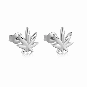 Rhodium Plated 925 Sterling Silver Cannabis Stud Earrings - STE01334