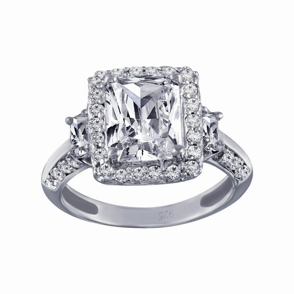Rhodium Plated 925 Sterling Silver Clear Cluster CZ Square Ring - ACR00009