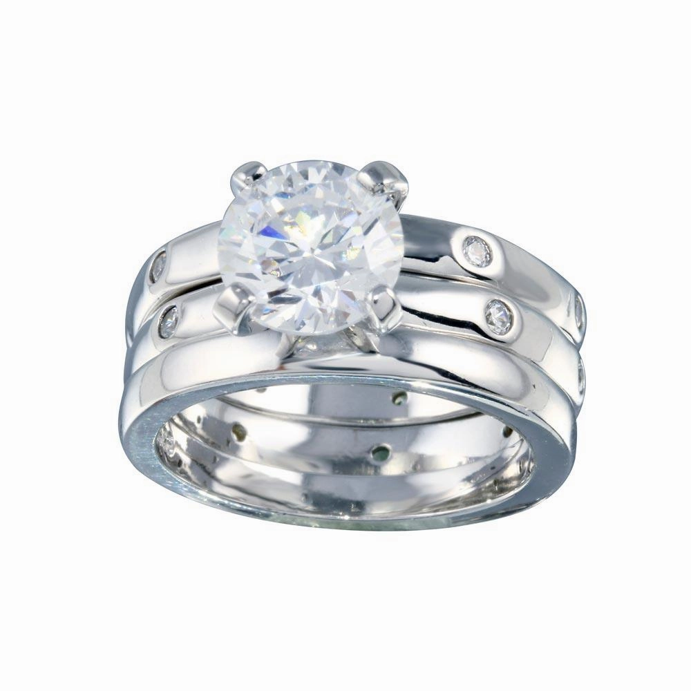 Rhodium Plated 925 Sterling Silver Clear CZ Bridal Ring Set - BGR00080