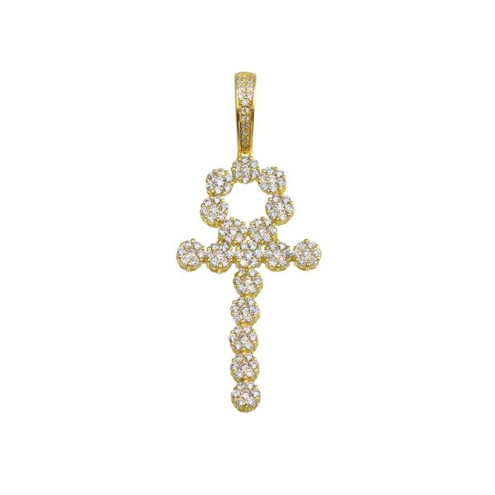 Rhodium Plated 925 Sterling Silver CZ Bubble Cross Hip Hop Pendant - SLP00194
