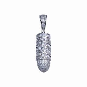 Rhodium Plated 925 Sterling Silver CZ Bullet Hip Hop Pendant - SLP00260