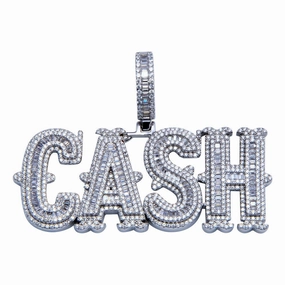 Rhodium Plated 925 Sterling Silver CZ CASH Hip Hop Pendant - SLP00250