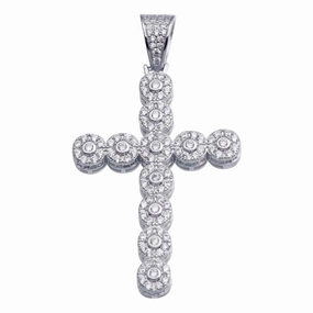 Rhodium Plated 925 Sterling Silver CZ Cross Hip Hop Pendant - SLP00179