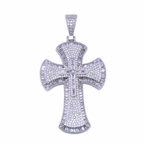 Rhodium Plated 925 Sterling Silver CZ Cross Pendant - SLP00313